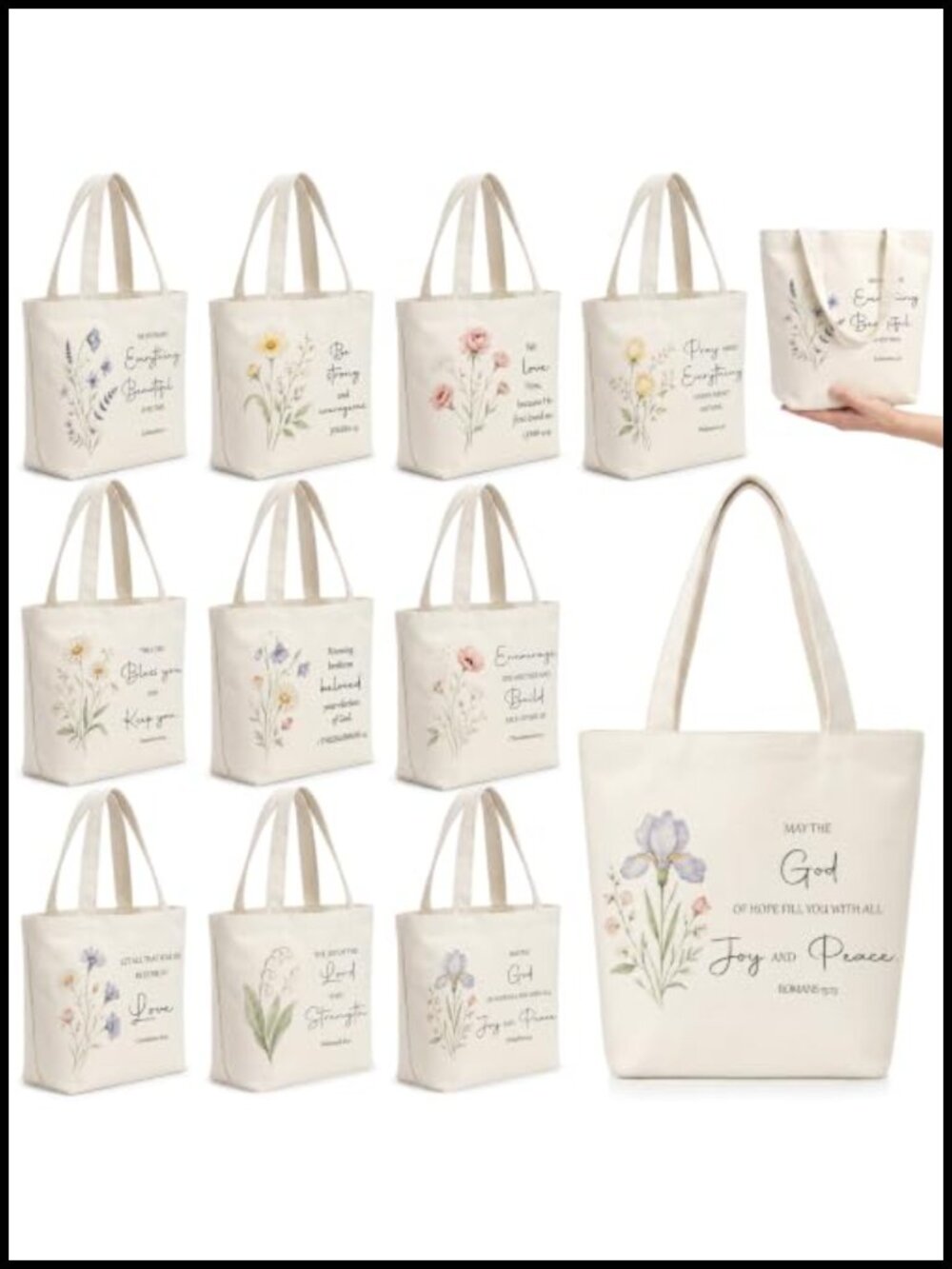 Small Christian Tote Bags Canvas Bible Verse Floral Church Gift Set
